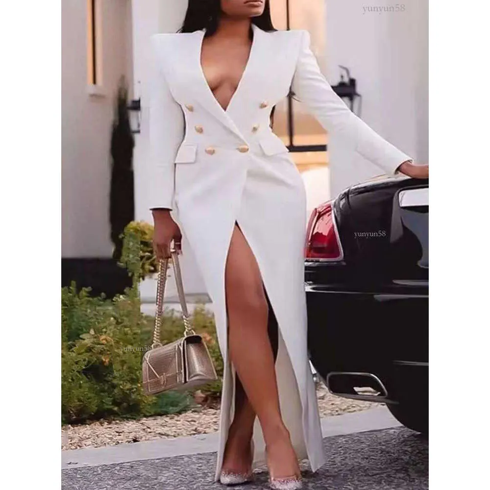 Economize muito em Jaquetas De Jaquetas Para Mulheres Vestido Branco De  Manga Comprida, Vestido De Blazer De Trespassado Elegante Maxi Vestido Para  A