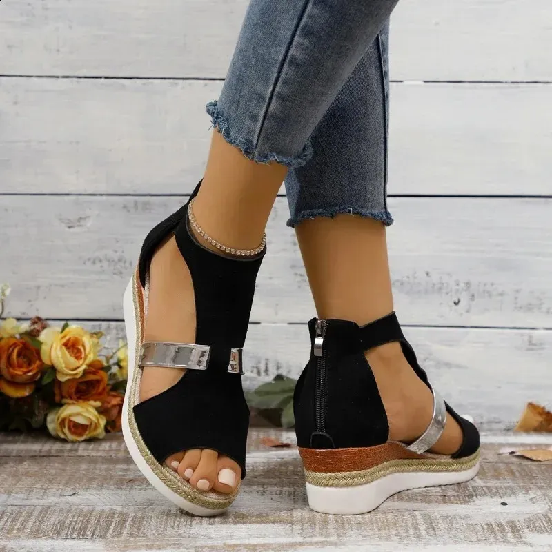 Women’s Casual Wedged Platform Sandals With Back Zip Closure_voghion.com