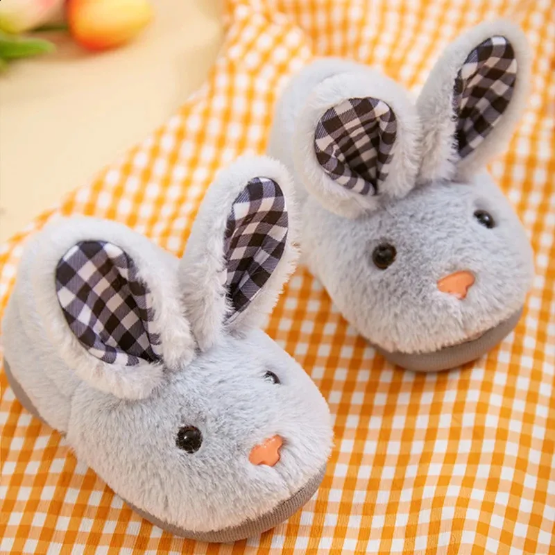 Baby Rabbit Plush Slippers for Kids, Boys, and Girls - Warm Furry ...
