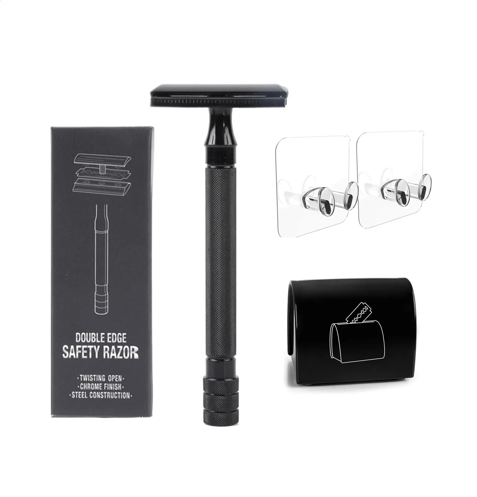 Double Edge Shaving Razor Set Premium Stainless Steel Double Edge Safety Razor Set - Classic Shaving ...