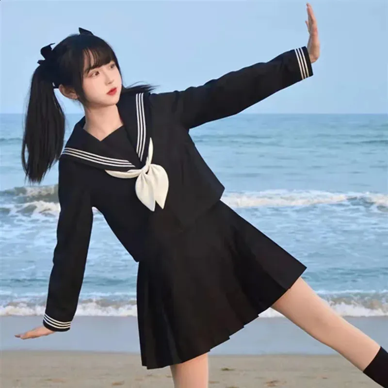 Japanese Navy School uniform skirts for Girls and Women - Sexy Black JK Long Skirt Sailor Shirt with Pleated Ski Suit Design (250122) Japanese Navy School uniform skirts for Girls and Women - Sexy Black JK Long Skirt Sailor Shirt with Pleated Ski Suit Design (250122)