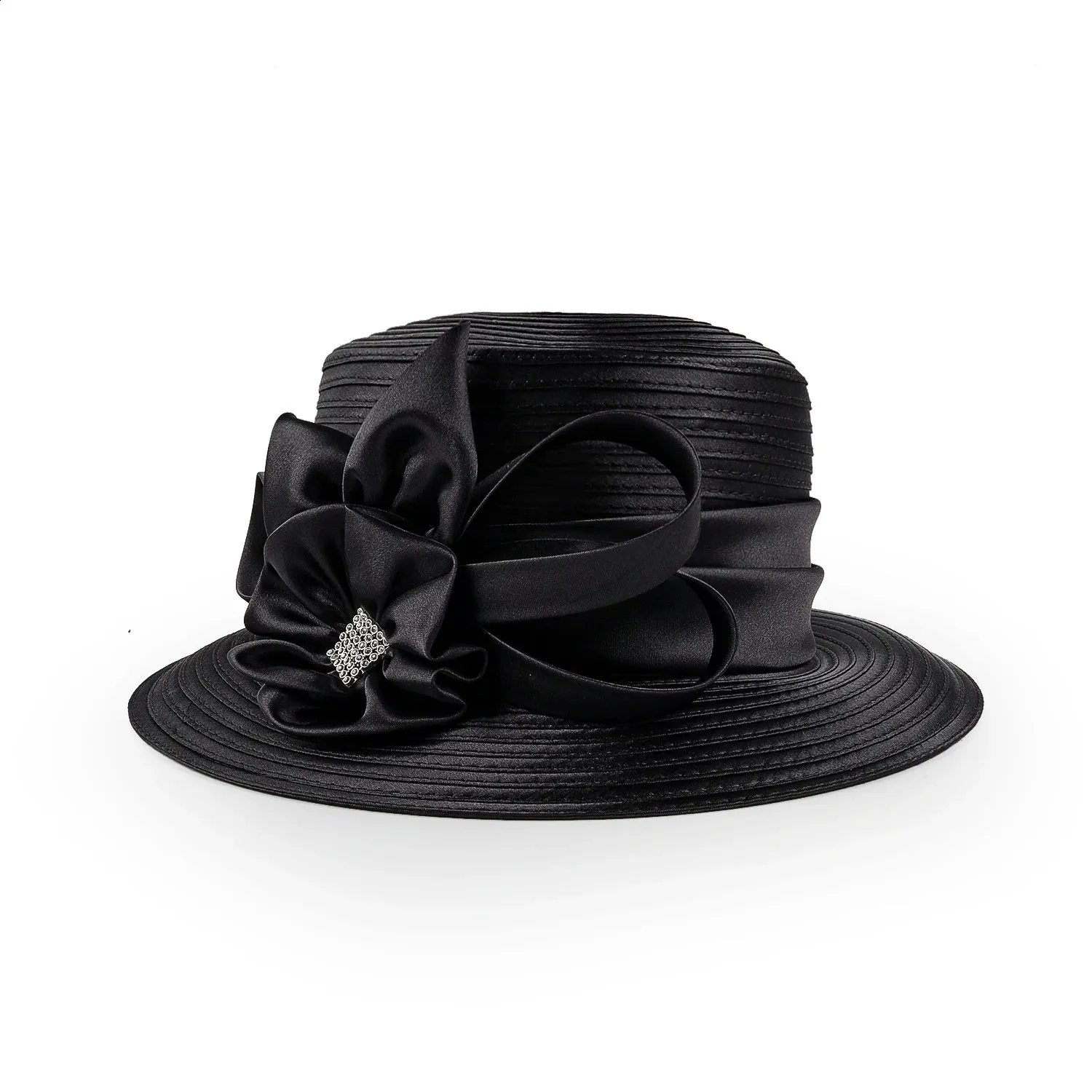 Elegant Satin Cloth Flower hats for church women for