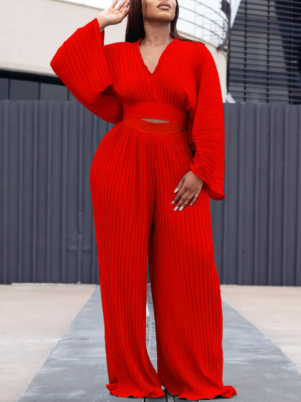 Save Big on Bulk Piece Pants Suit Womens Women's Suits Set Elegant Two  Piece Pant Set, Long Sleeve V Neck Crop Top Wide Leg Pleated Outfit  Best