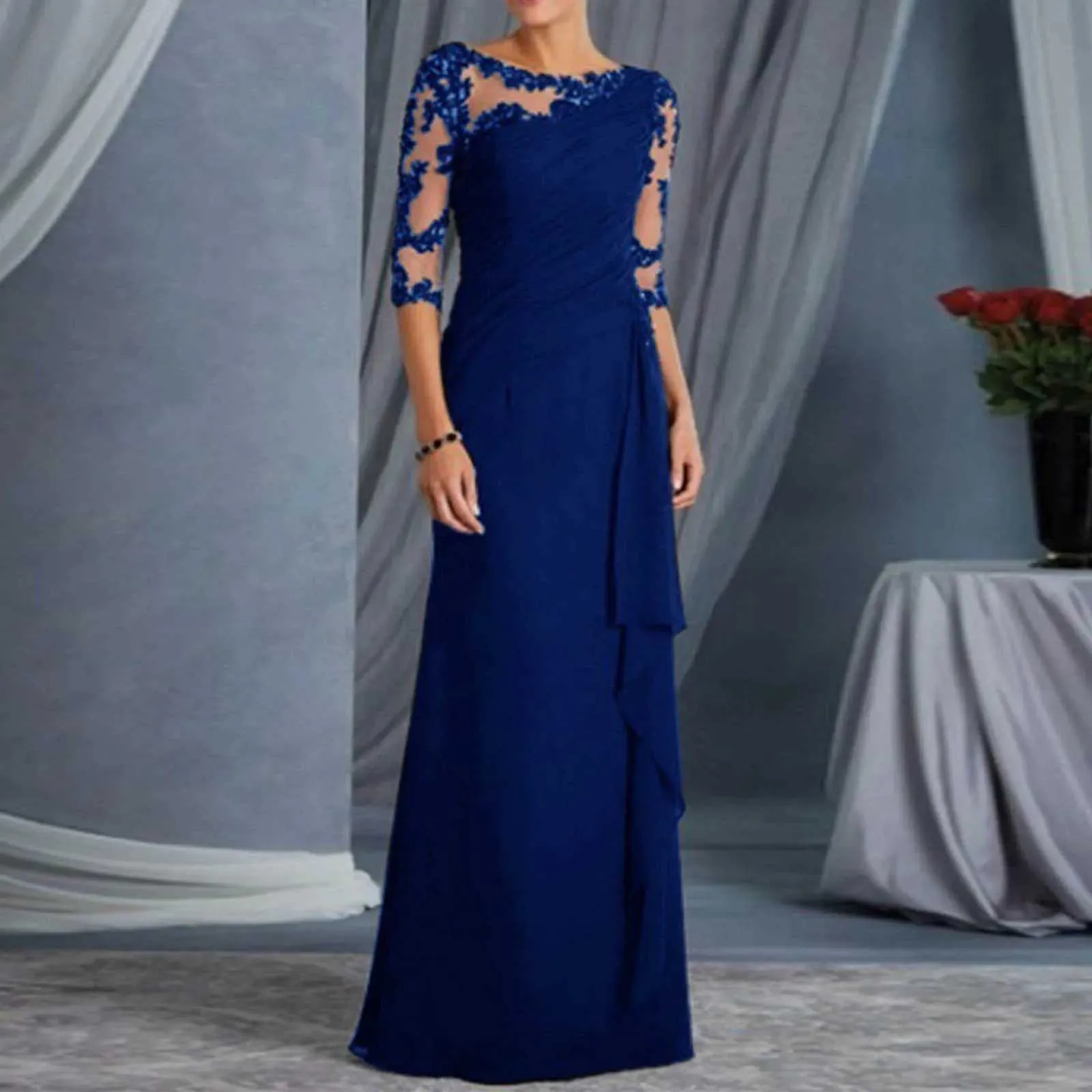 open lace back dress Velvet Prom Dresses Mid-Length Formal Dresses 20209 Dark Red / Custom Size main image 1