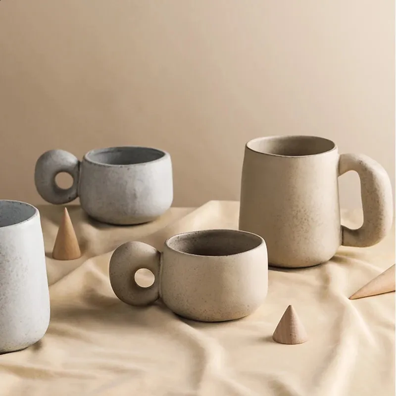 Stoare Japanese Retro Ceramic Coffee Mugs 300/600ml - Breakfast, Milk &  Oatmeal Cups for Office and Home - Couple Water Mugs Gift Set