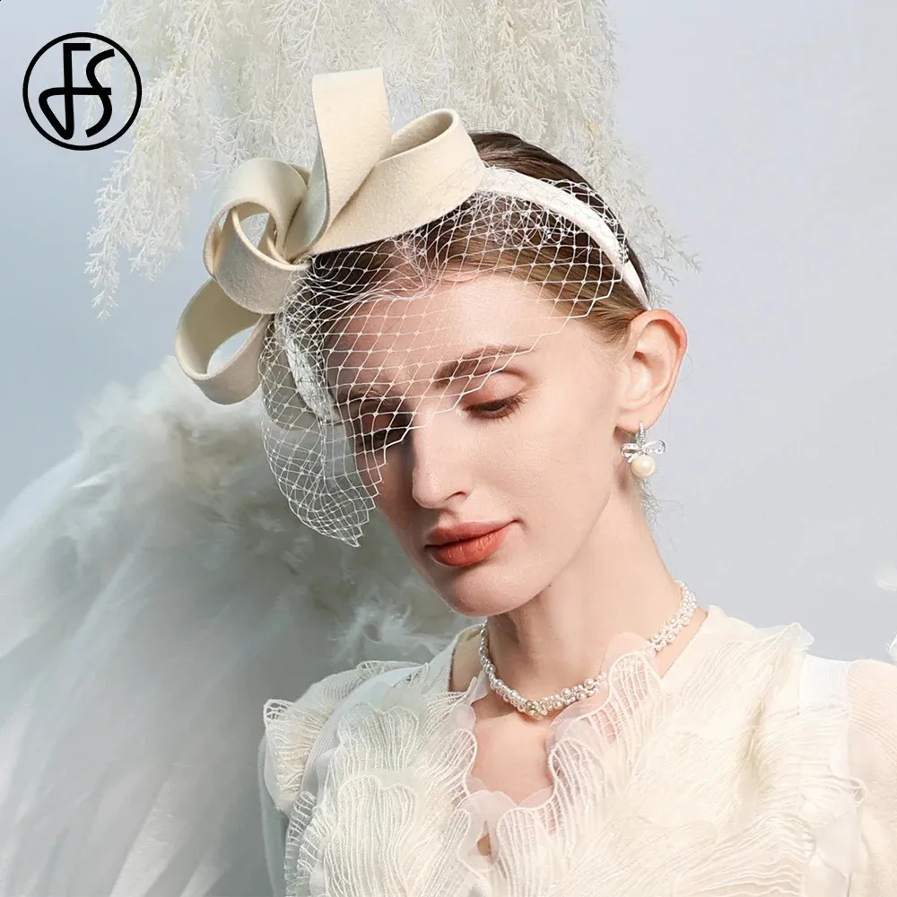 Wool Felt Fascinators For Women White Wedding Hat... From  display picture 3