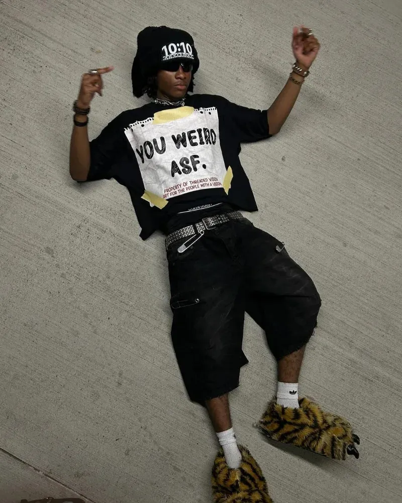 Y2K Hip-hop T-shirt Oversized Short-sleeved Slash Neck Pleated