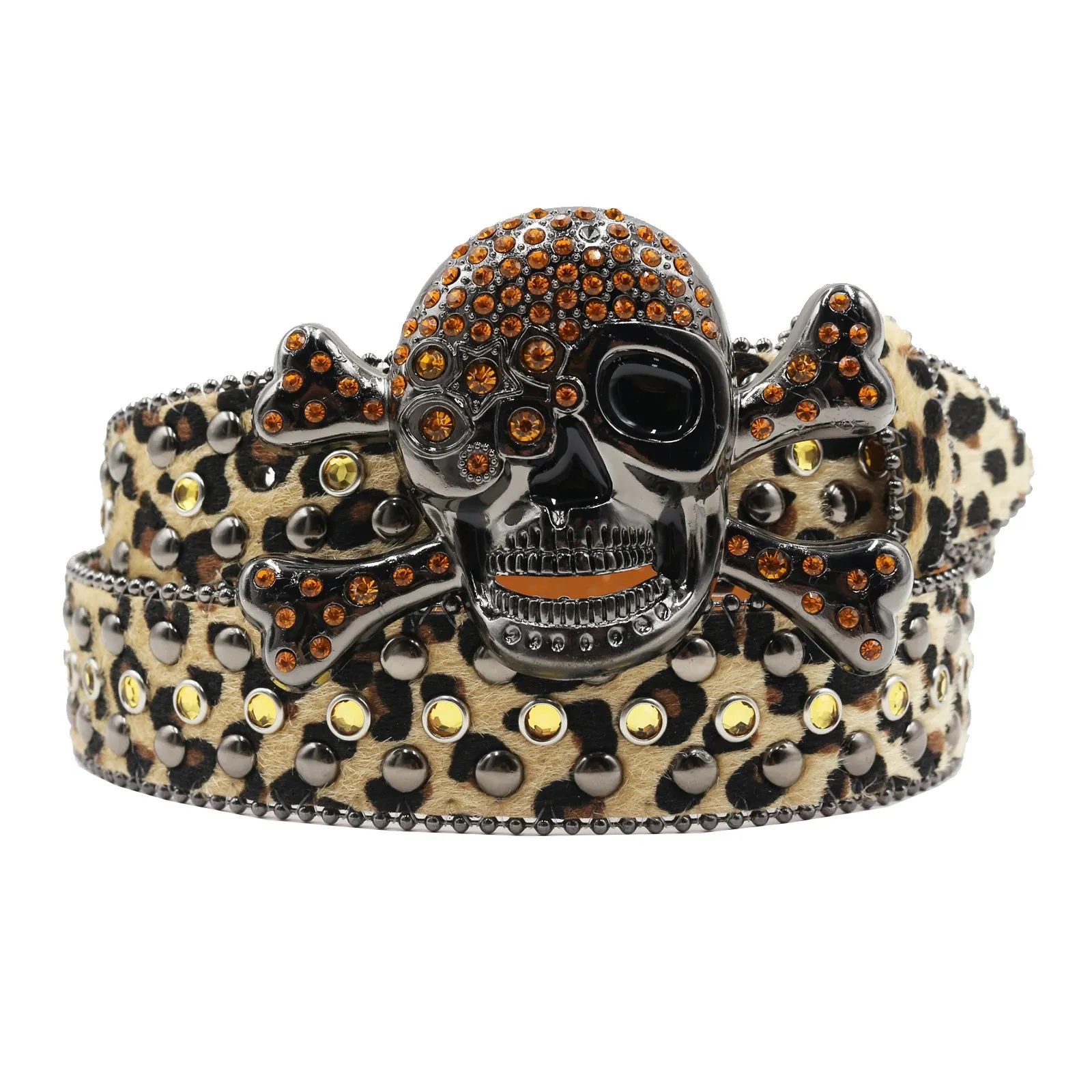 7777 Rhinestone Leopard Skull Belt Men Women Studded Punk Y2K FUZZY LEOPARD PRINT SKULL BELT PURPLE GOTHIC RHINESTONE  main image 3