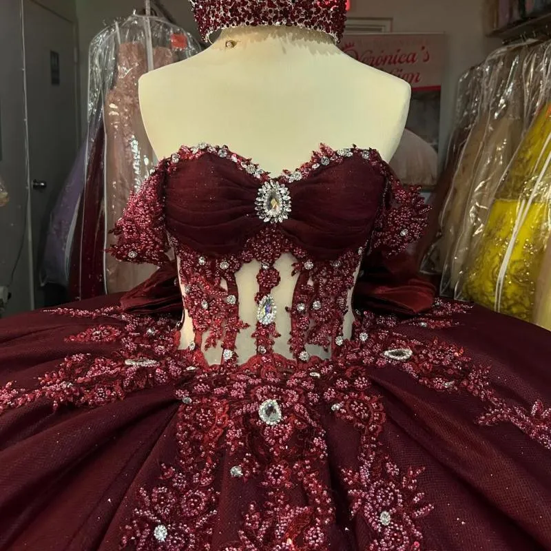 Dark Red Tulle Quinceanera Dress Ball Gown Sweetheart Neckline Lace-up Back  Sweep Train from Dhgate Quinceanera Dresses - price 292.19