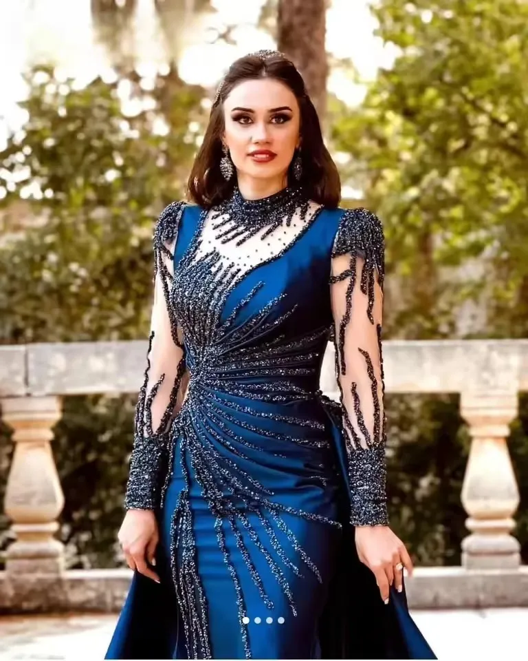 navy blue trumpet dress Cameron Blake by Mon Cheri 120622