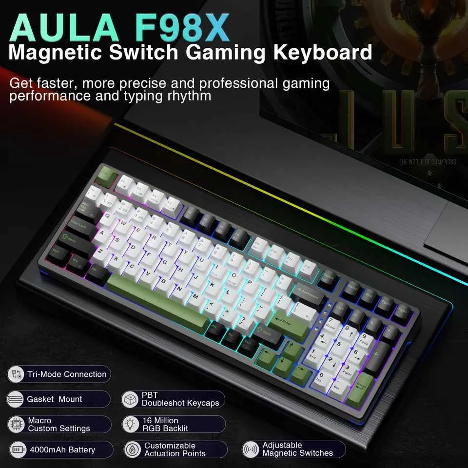 AULA F98X RGB Magnetic Switch Gaming Keyboard Tri-Mode 2.4G/BT5.0