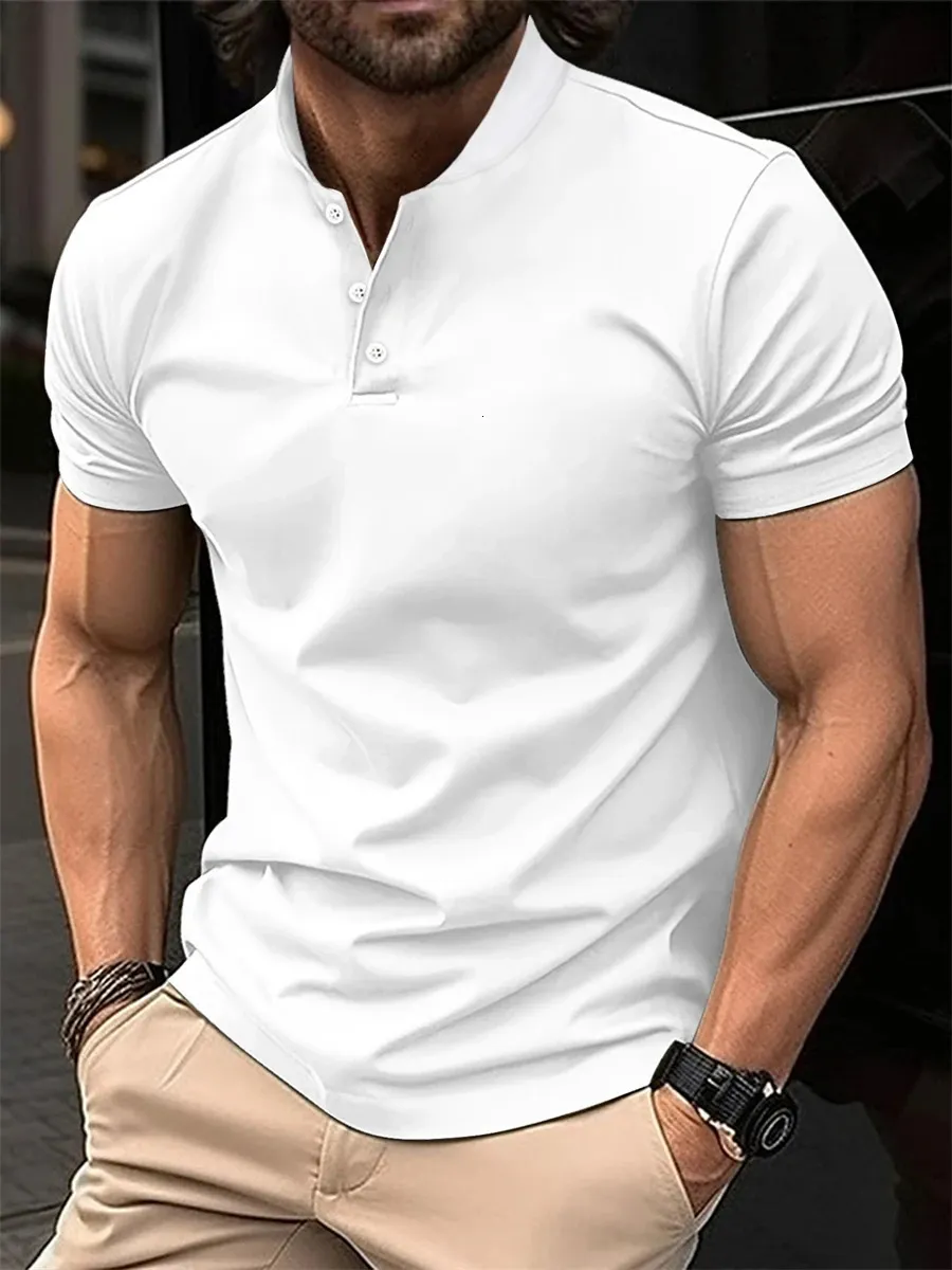 Men's Solid Color Slim Fit Polo Tees - Spring/Summer Short Sleeved Neck, Trendy \u0026 Breathable Loose Top (250118), image size:900x1200