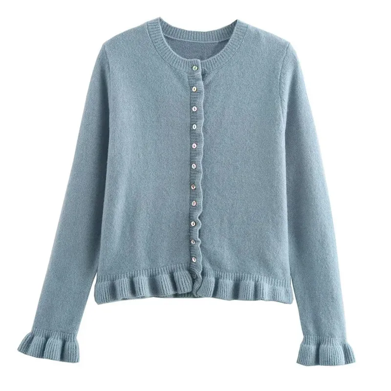 TRAF Womens 100% Cotton Knitted Cardigan With Flare From Bei02