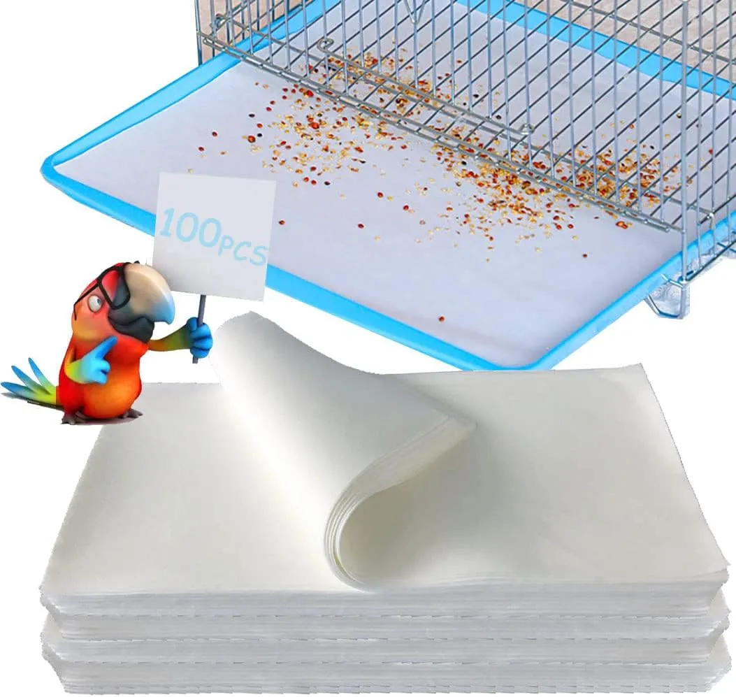 Image showcasing 100-Piece Bird Cage Liners - Precut Disposable Absorbent Cage Paper ...