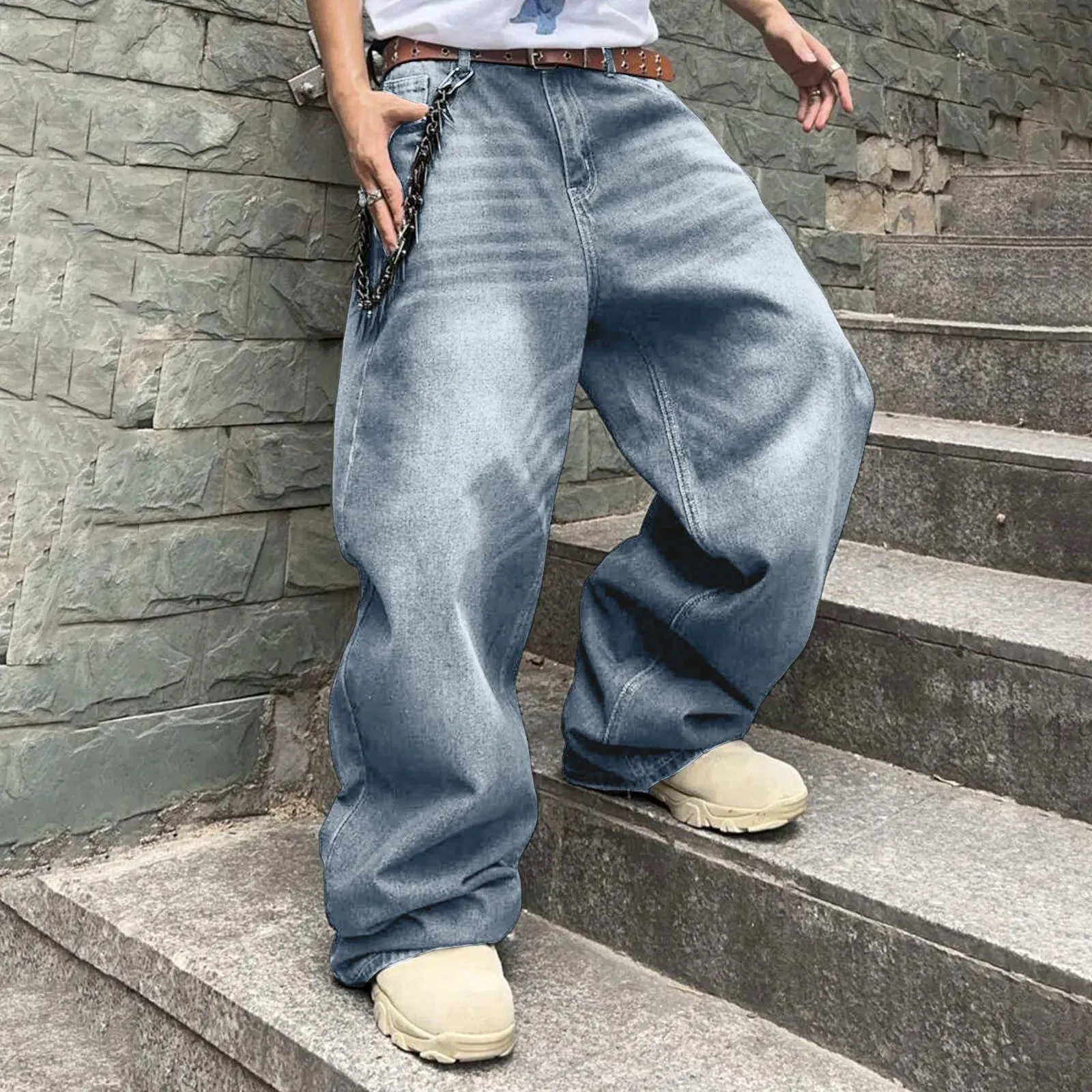 Pantalones Baggy Hombre Hip Hop Jeans Wide Leg Denim Pants, Loose Fit ...