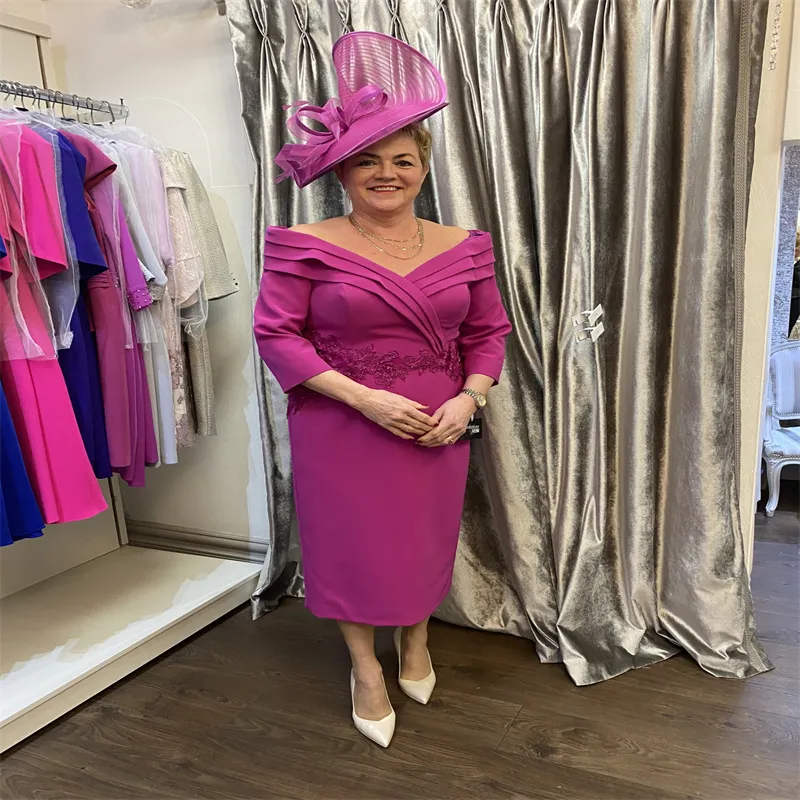 Elegant Purple Lace Tea Length Mother of the Bride...