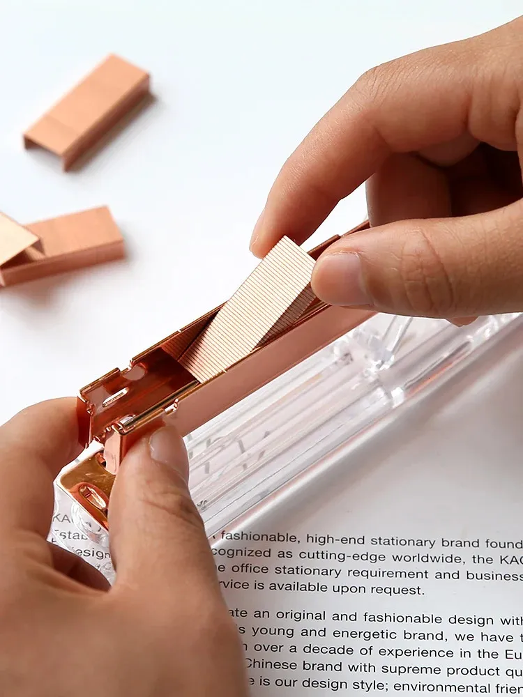Mini Rose Gold Stapler & Staple Remover Set – Acrylic Metallic Desktop Stapler With 1000 Staples - View #7