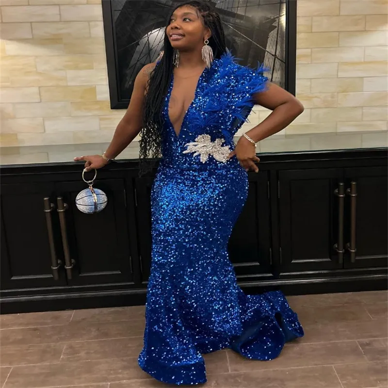 glitter royal blue prom dress Sequin Mermaid with Feather Embellishments Plus Size Evening Dress from Dhgate Prom Dresses highlighting your graceful demeanor out-of-stock-selling0 Size:0 Pants SHEIN Frenchy Turtleneck Ruched Ball gown