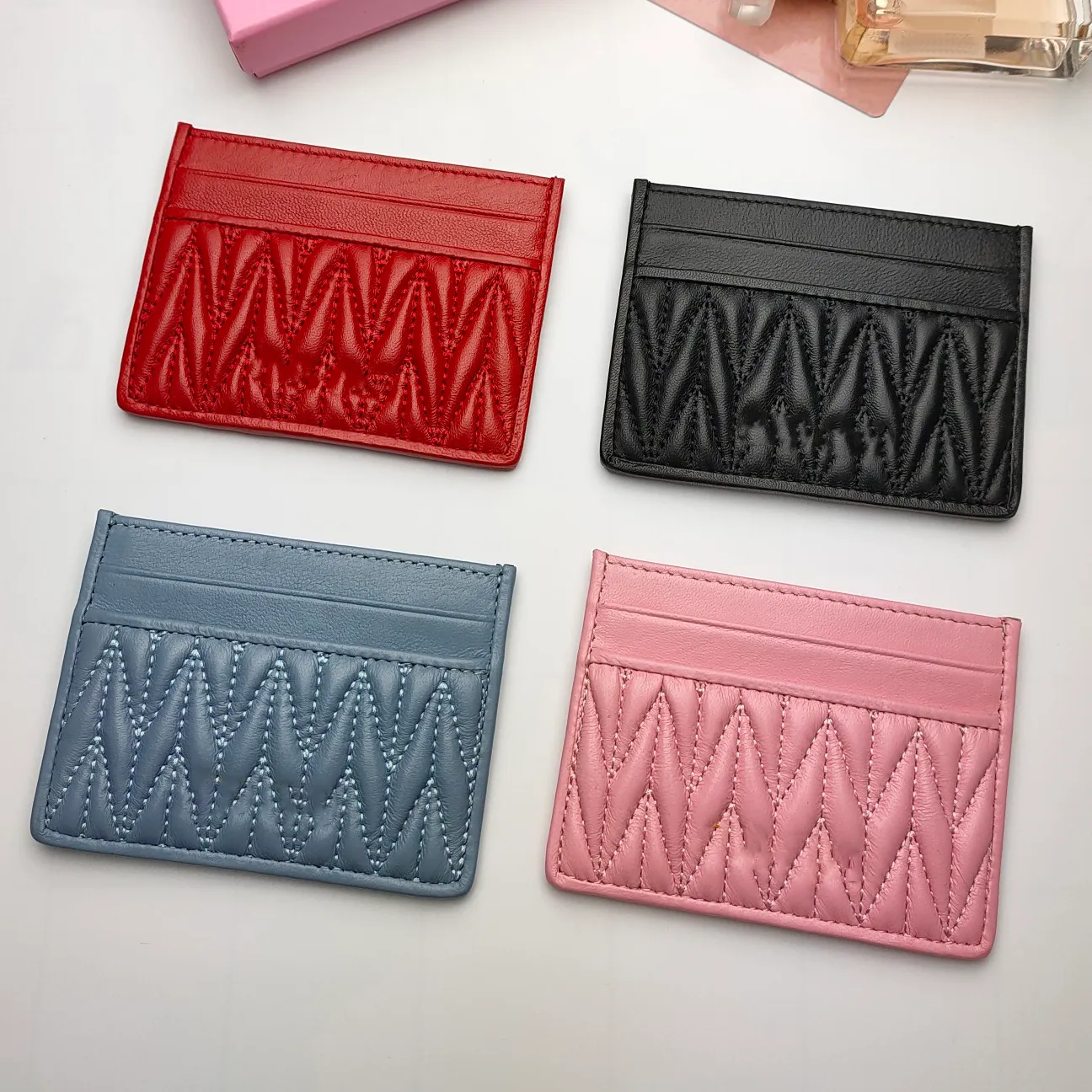 Luxury Genuine Leather Designer Quilted Card Holder With Golden ...