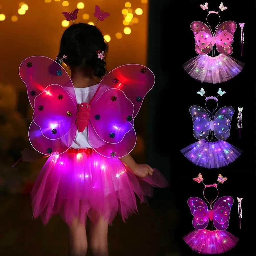 Déguisement Fée Papillon Pour Filles – Ailes Arc-en-Ciel, Baguette Magique, Bandeau Étoilé, Pour Halloween Et Soirées