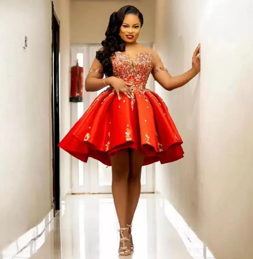 Satin Gown Styles Ball Dresses Short Ball Gowns For Ladies Short Orange And  Red Satin Red Short Prom Dresses With Sheer Neckline, Beaded Sleeves, And  Puffy Skirt Perfect For Cocktail Parties And ...