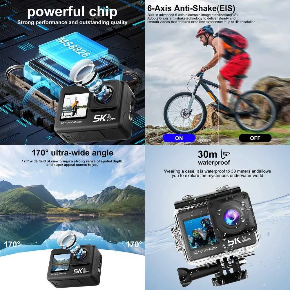 Caméra D'action 5K 4K60FPS - Double écran LCD Tactile, étanche 30m, Zoom 5x (Neuf, Marque Zoom)