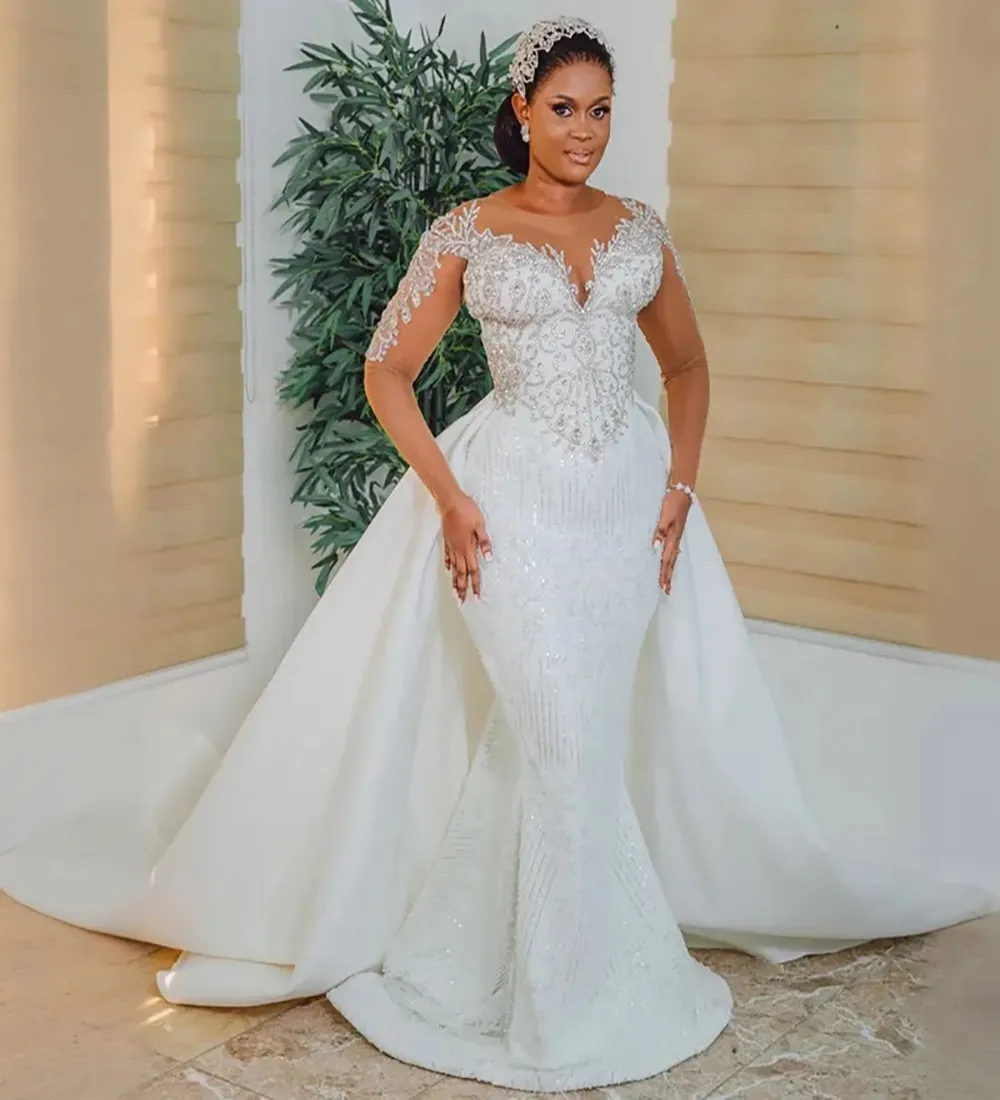 Save Big on Bulk Mermaid Wedding Dress With Detachable Train Plus Size  Mermaid Wedding Dress With Detachable Train Luxury Beaded Lace Illusion  Gown | ...