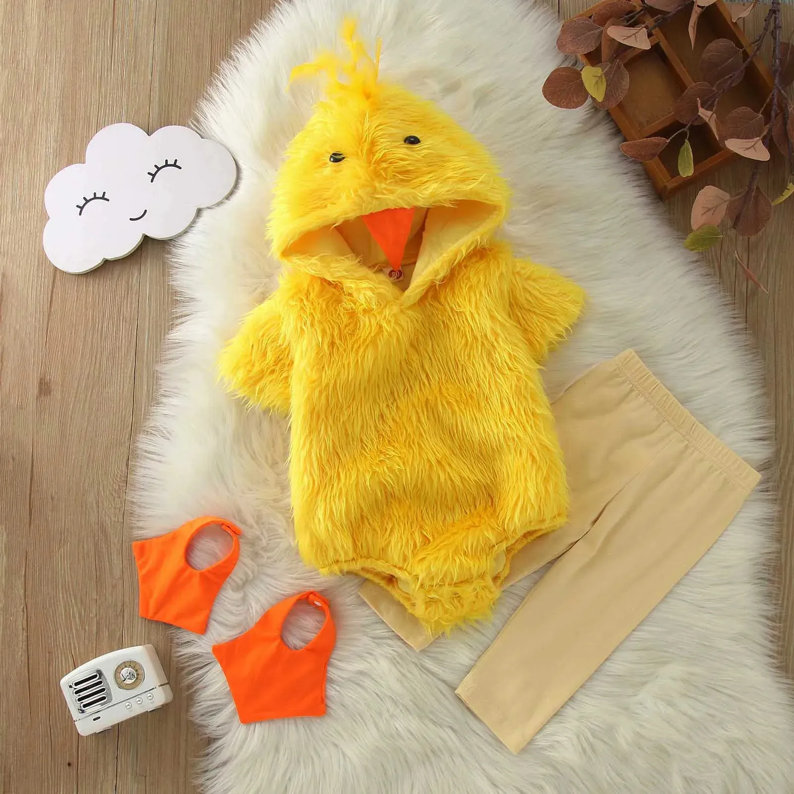 Disfraz De Pollito De Lana Para Bebé De 0 A 18 Meses | Body Amarillo Con Capucha Y Zapatitos Para Fotos Y Pascua