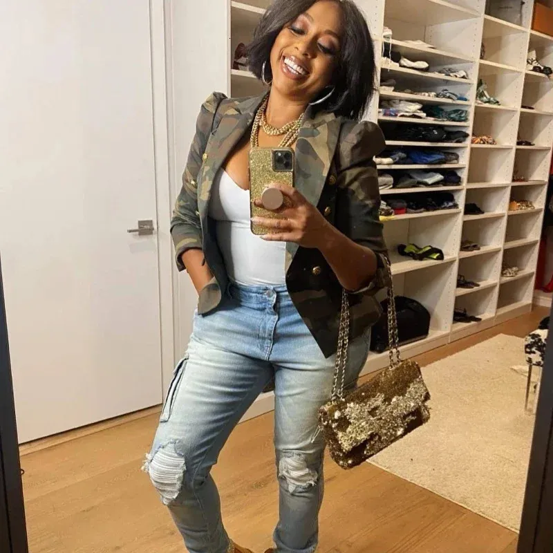 Autumn Camouflage Print Women Blazers Top Notched Long Sleeve