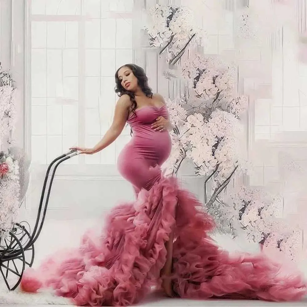 maternity mermaid dress Lace Pink Mermaid Maternity Photoshoot Dress Baby Shower Gown