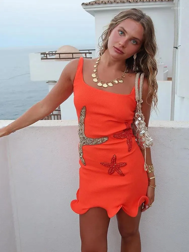 Save Big on Bulk Sexy Party Sequin Dresses Beach Party Dresses, Beach Club  Dresses: Women's Orange Sequin Star Mini Dress Sleeveless Backless Summer 