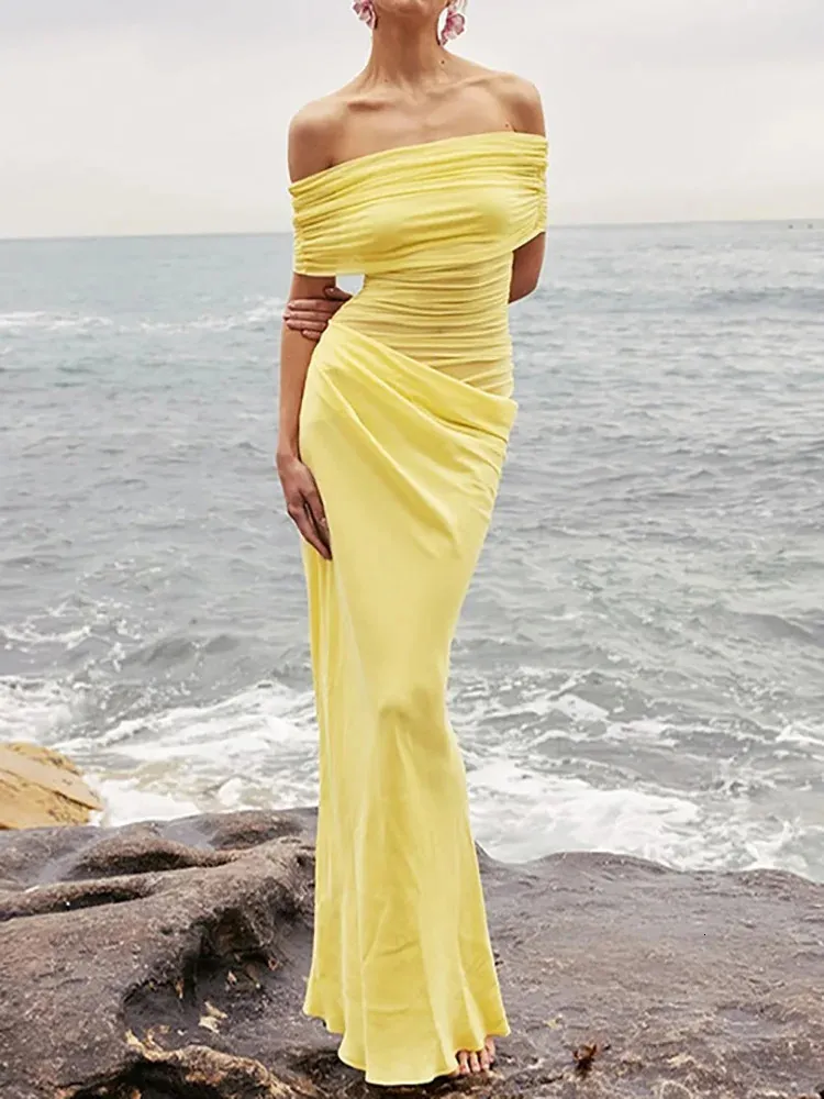 solid slash neck maxi dresses Femme Slash Neck Sleeveless Maxi Dress - Hollow Out Party Dress for Women