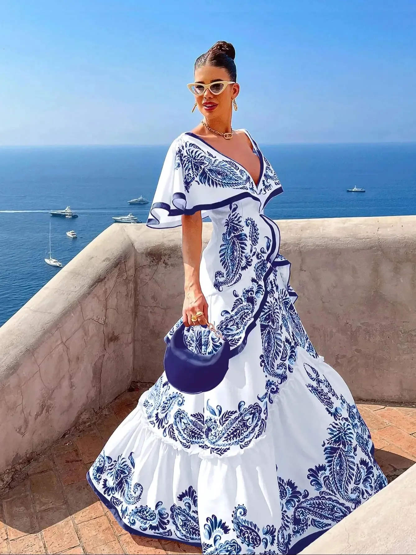 Boho Chic Shadow Cap Midi Dress for Women - V-Neck Halter with Cloak Sleeves, Perfect for Summer Parties and Evening Events - Vestidos Beach robe