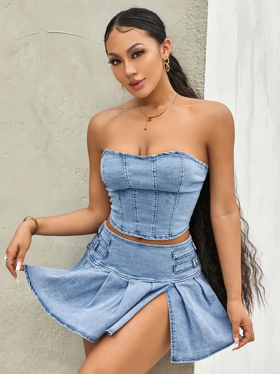 Jupe Corset En Jean Gris Et Bleu étoilé Marithé Et François Girbaud - Taille L, Occasion Très Bon état