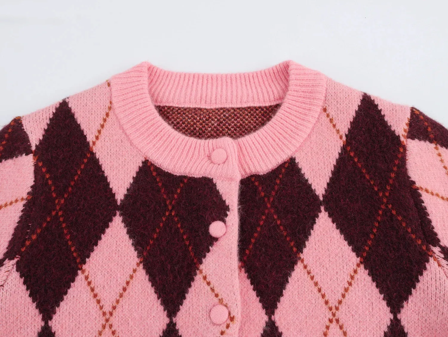TRAFSHE Women Argyle Jacquard Cardigan Chic Casual Knitted
