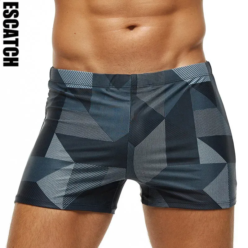 Mens European Swimwear, Printed Swim Trunks: Elastic Waist, Quick