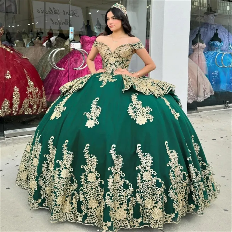 Green and Gold Quinceanera Dress 2025 Off Shoulder Appliques Floor-Length  Tulle Ball Gown from Dhgate Quinceanera Dresses - price 216.95
