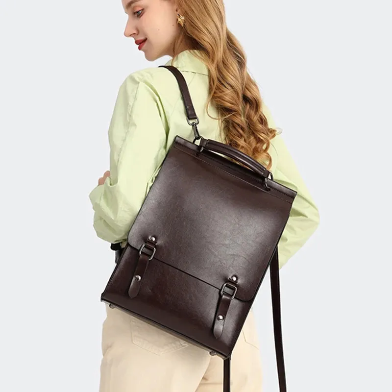Cowhide Backpack Women Vintage Genuine Leather School Bag  display picture 1