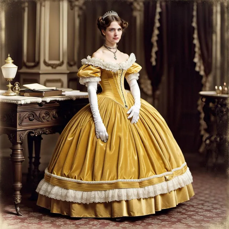 Victorian Style Prom Dress: Gold Velvet Renaissance... From Cohodress,  $164.03 | DHgate.Com