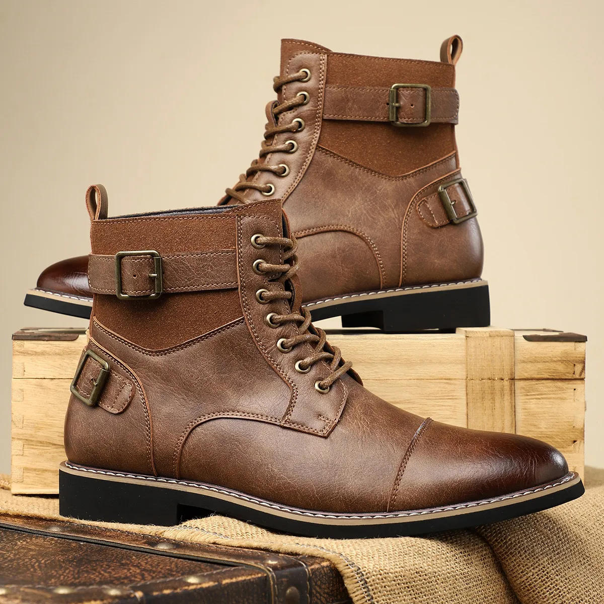 Mens Brown Ankle Dress Boots Premium Leather High... From Factory  Ashoesfactory, Bulk $32.93 | DHgate.Com