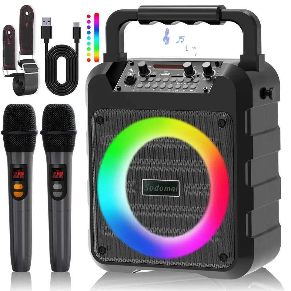 Microphone de Karaoké Sans Fil ASHATA WS858L - Haut-Parleur Bluetooth avec Lumière LED Portable - Blanc - Jeux - Jouets