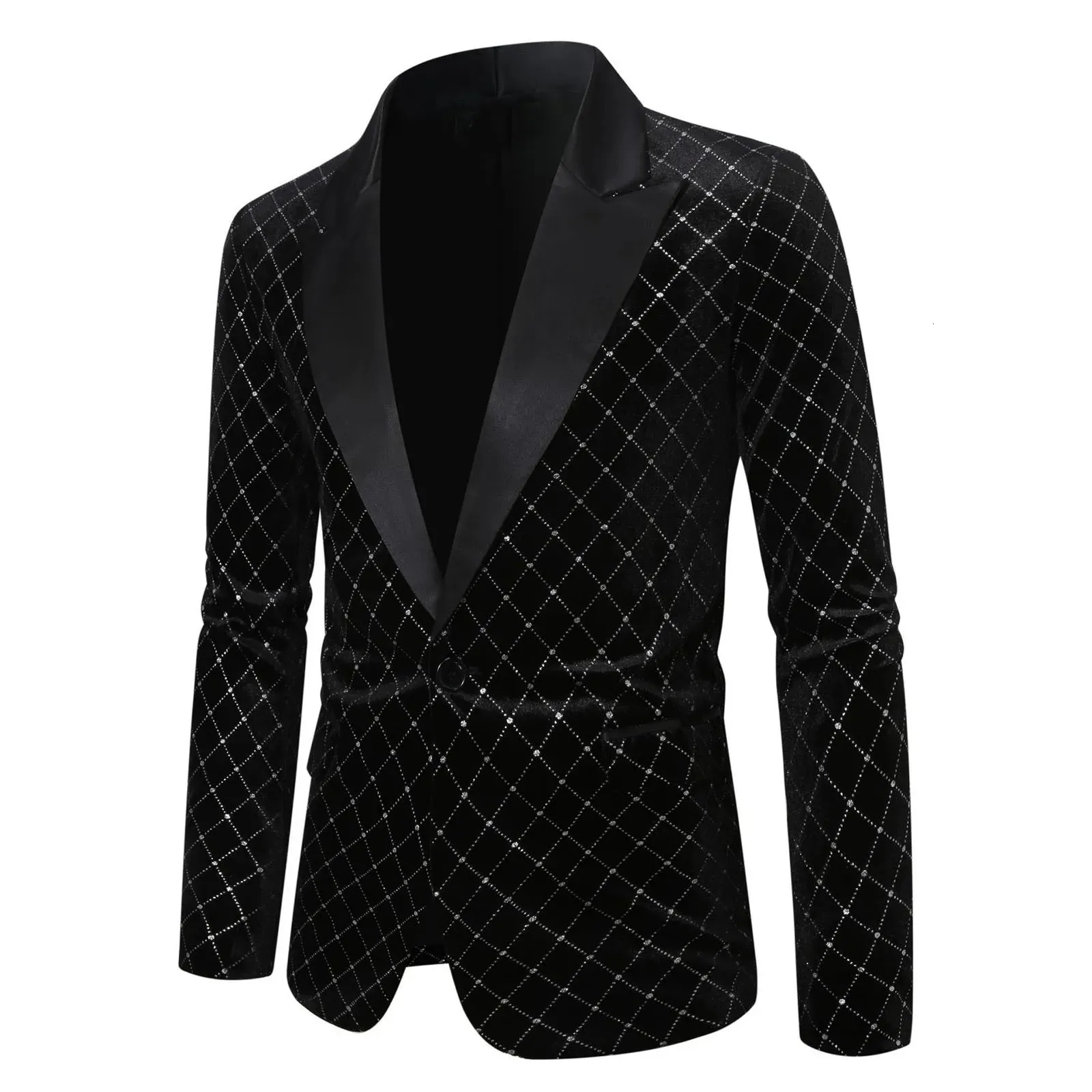 Trajes Elegantes Para Hombres Blazer De Brillo A Cuadros De