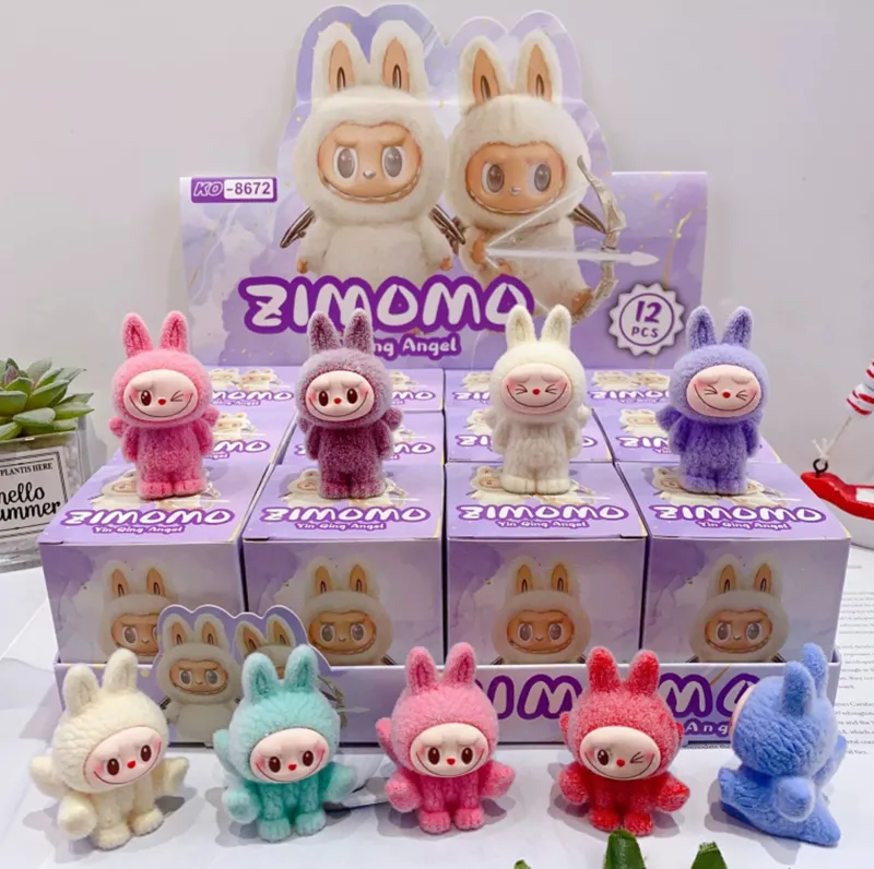 Labubu Blind Box Dolls: 12 Pack Flocking Mini Ornaments, 3D