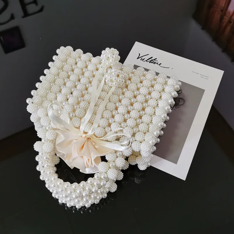 Purse String Woggle Ladies' Pearl-Embellished Wristlet Evening Purse with String Closure, 7 ...