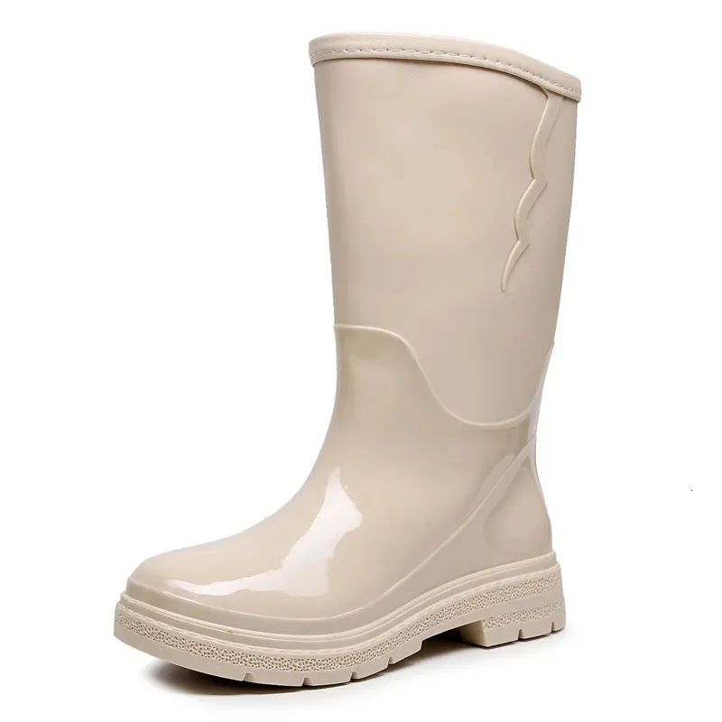 Damesregenlaarzen, modieus, casual, antislip, werkschoenen, waterdicht, halfhoge laarzen met uitneembare poten, warm en pluche. Vier_voghion.com