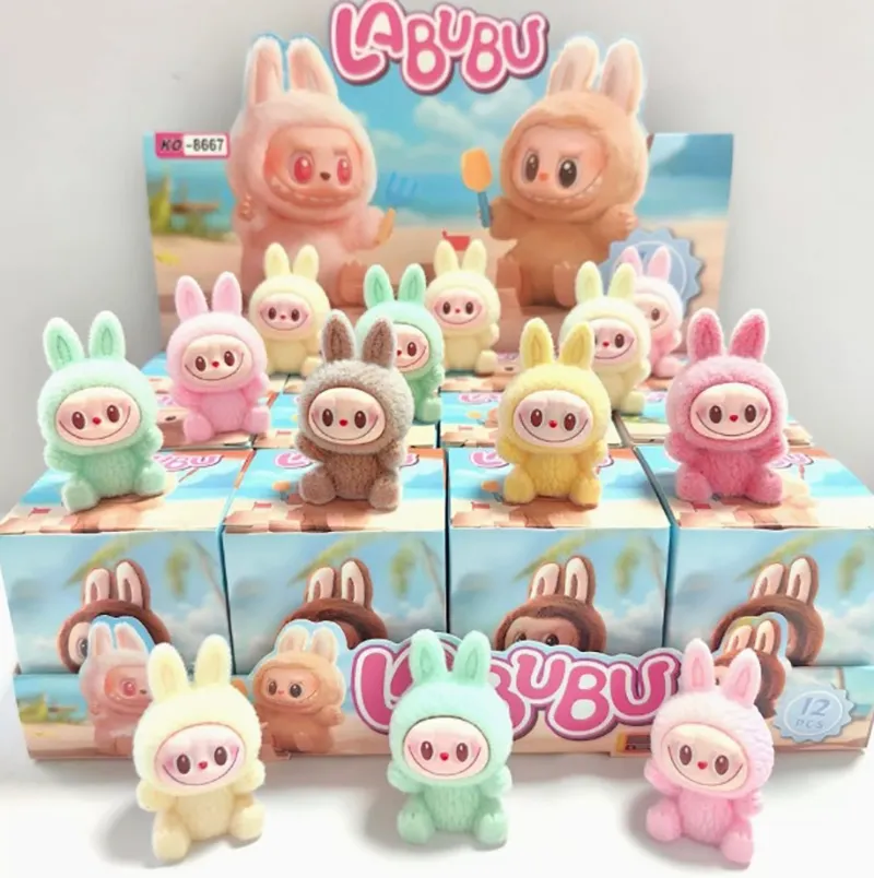 Labubu Blind Box Dolls: 12 Pack Flocking Mini Ornaments, 3D