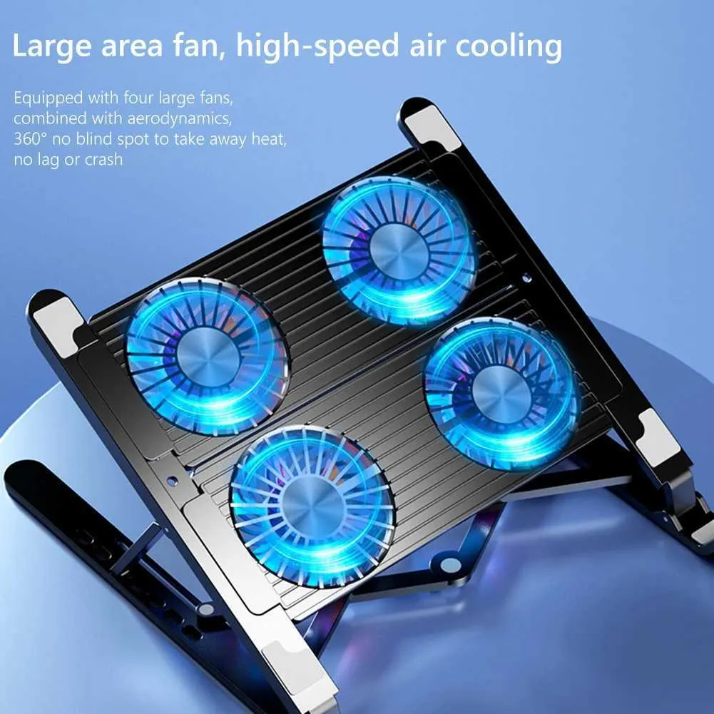 XJ250214 Laptop Cooling Fans - Silent RGB Gaming Cooler with 2 or 4 Fans, Adjustable 7-Height Portable Laptop Stand for 11-17.3 Laptops