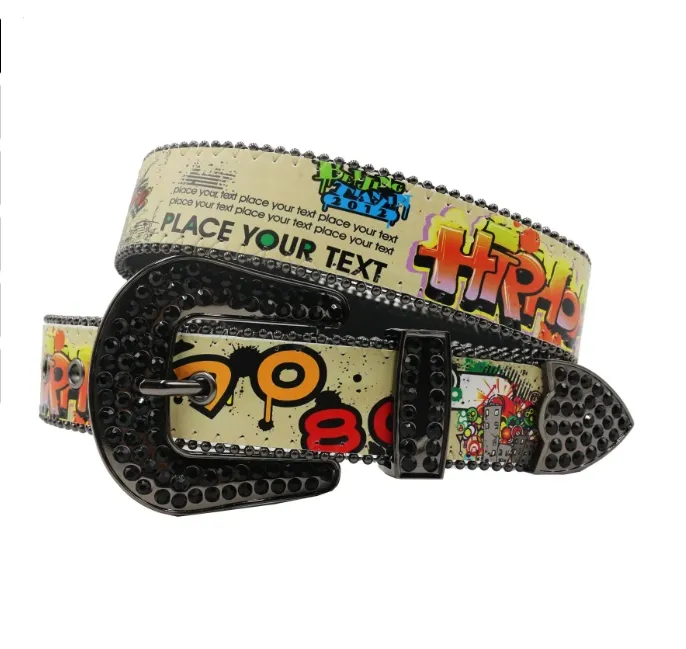 Genuine Leather Punk Belt Rhinestone Studded Needle... From  display picture 1
