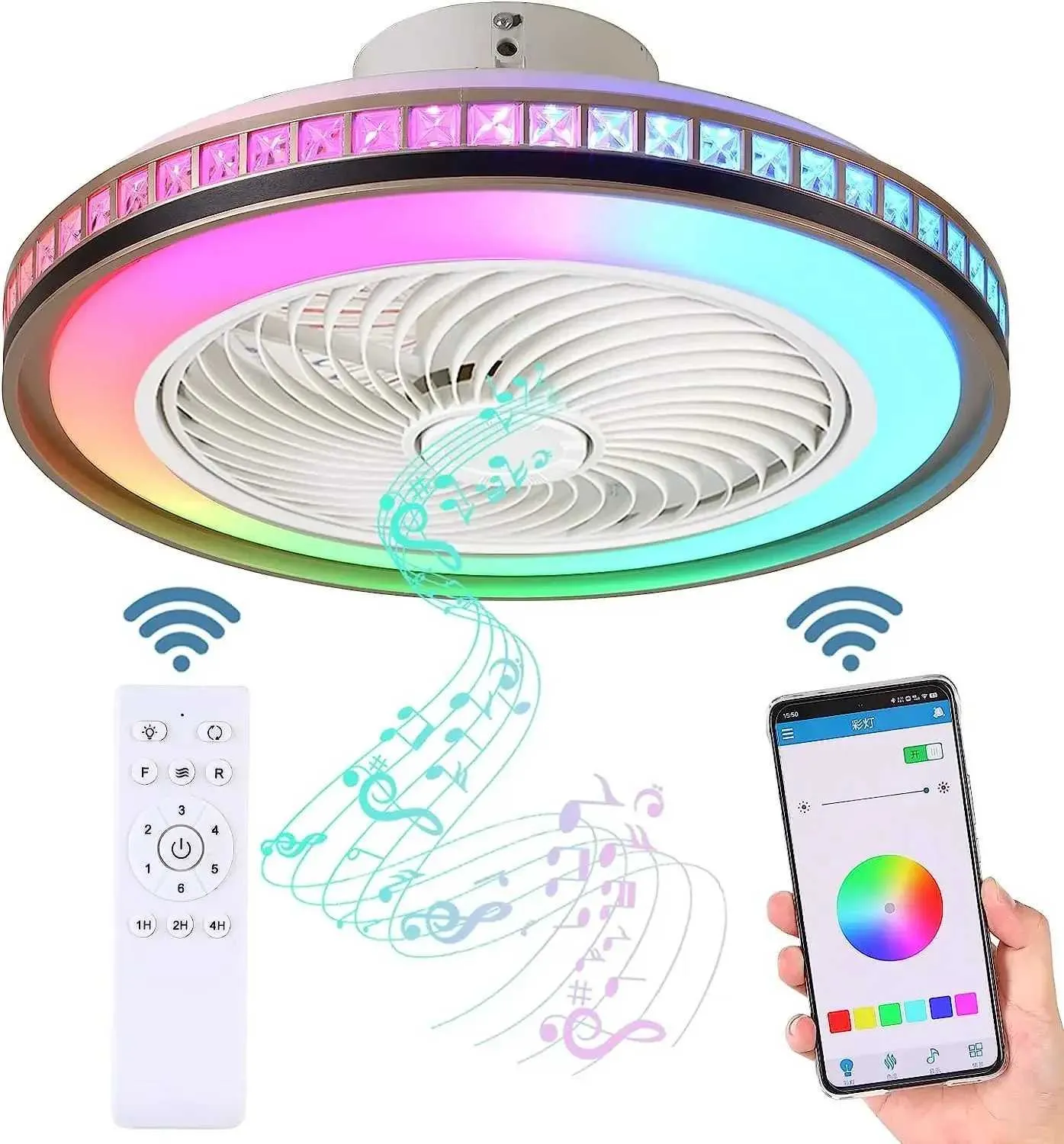 Bluetooth Speaker Recirculating Bathroom Fan With Light 50cm LED