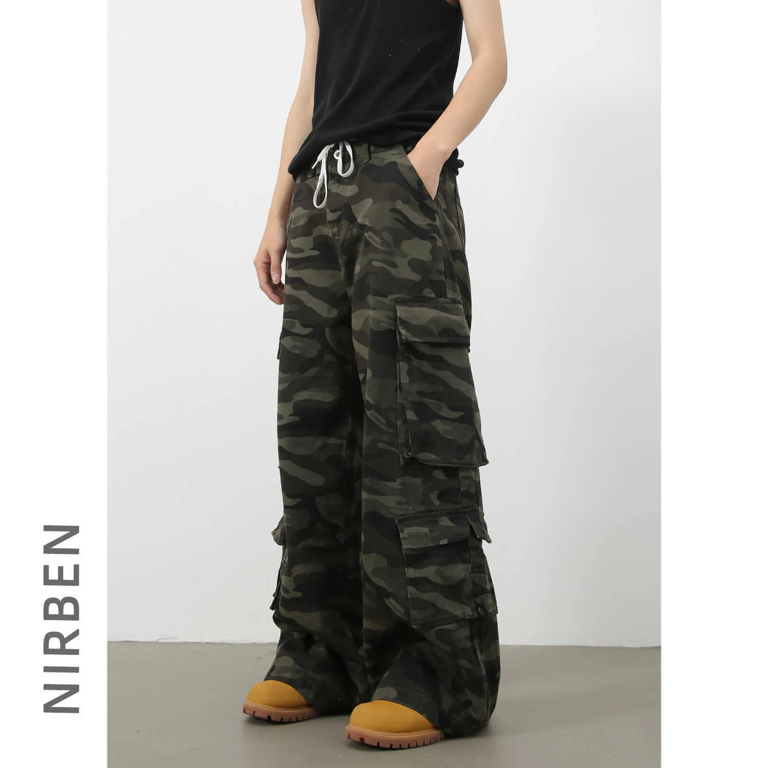 Everlys De Camuflaje Jeans De Piernas Abiertas Retro Para Mujeres